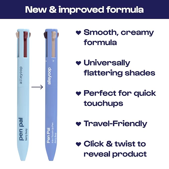 Alleyoop Pen Pal 4-in-1 Makeup Pen – Comes with Eyeliner, Lip Liner, Highlighter Makeup & Eyebrow Pencils for Women – Portable, Touch-Up On the Go – Cruelty-Free, Vegan (Berry Busy (Medium - Deep)