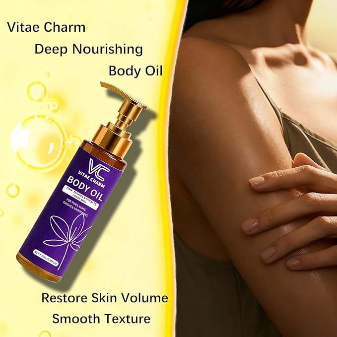 Vitae Charm Body Oil, – Restore Skin Volume, Smooth Crepey Texture & Strengthen Barrier – Jojoba, Sweet Almond, Avocado & Coconut Oil Blend – Deep Nourishing Body Moisturizer, 3.4 fl oz (1pc)