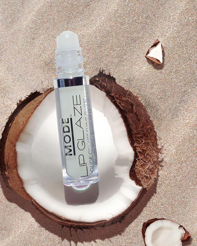 MODE Lip Glaze Flavored Lip Gloss CARIBBEAN COCONUT Flavor Roll On Sweet Wet Delicious Nourishing Shine, Hydrating Moisturizing Natural Skincare Fruit Oils