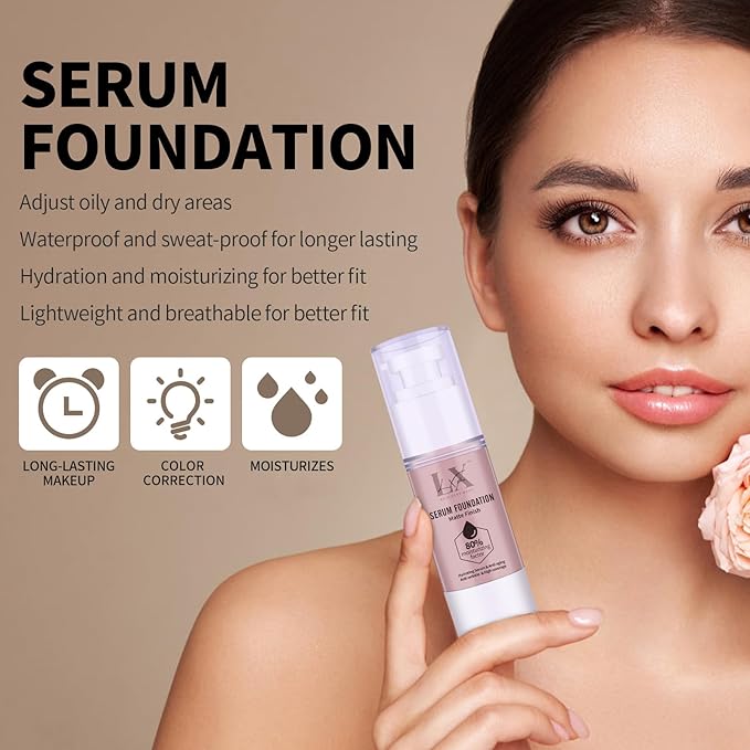 Moisturizing Foundation with 1% Hyaluronic acid, Deep Hydration & High Coverage Serum Foundation for A Smooth & Satin Finish, 206 Medium