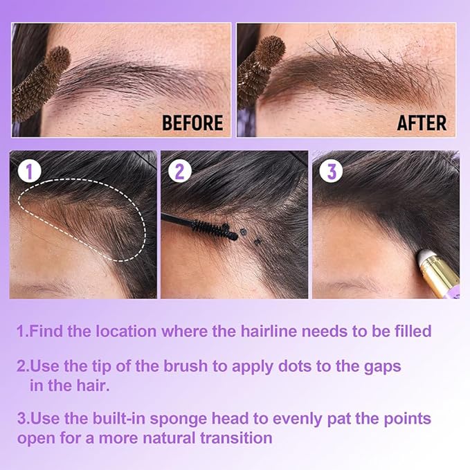 3 in 1 Hair Color Concealer Eyebrow Gel For Women, Waterproof, Long Lasting,Transfer-proof, suitable for eyebrows, beard, and hairline, With features a blending sponge applicator, Dark Brown