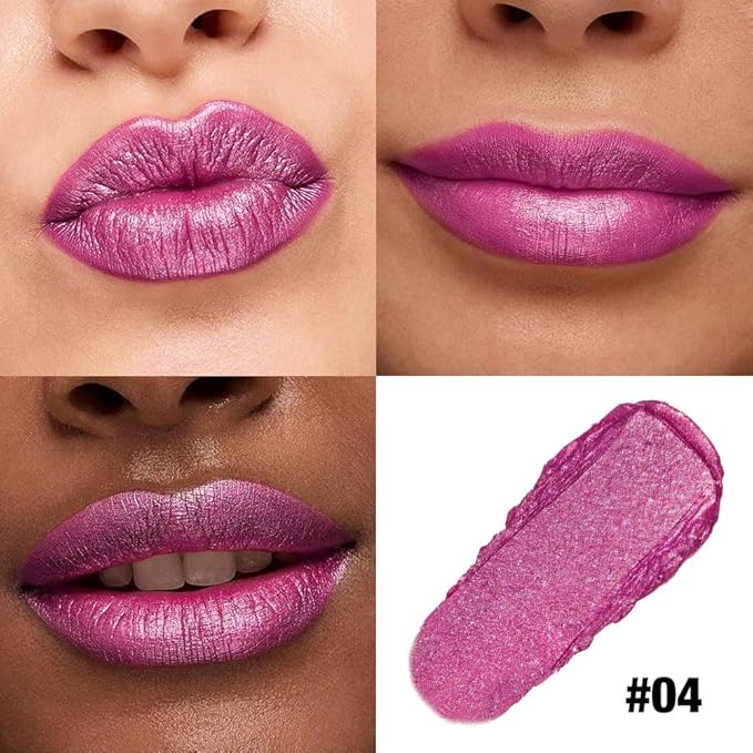 Light Purple Shimmer Metallic Moisturizing Glow Plumping Lipstick Makeup,Lipstick with Metallic 3D Shine Lightweight Hydrating Formula,Glitter Lip Gloss Stain Long Lasting Waterproof (04#Light Purple)