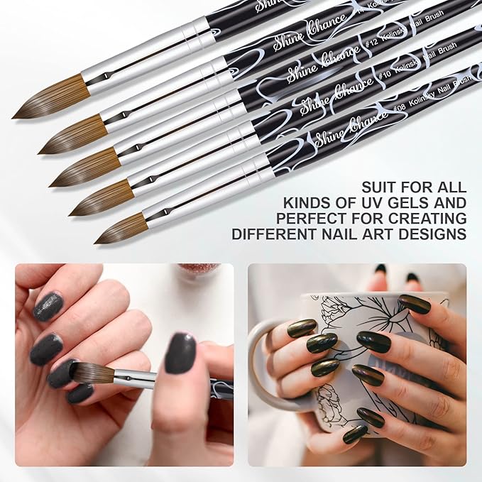Shine Chance Acrylic Nail Art Brush Size 14, 100% Pure Kolinsky Hair Oval for Application, Professional Extension Manicure Tool Striping Drawing Pen DIY Home Salon, Black, 1.0 Count