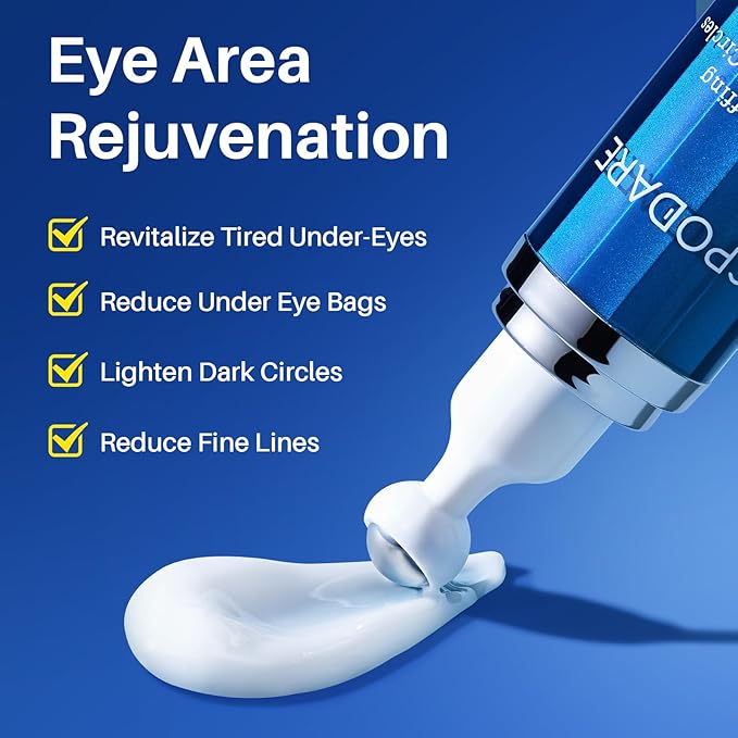 Caffeine Eye Cream, Under Eye Cream for Dark Circles, Puffiness & Puffy Bags, Wrinkles Fine Lines, Eye Roller Serum with 360° Massage Ball for Women and Men - 0.7 fl. oz