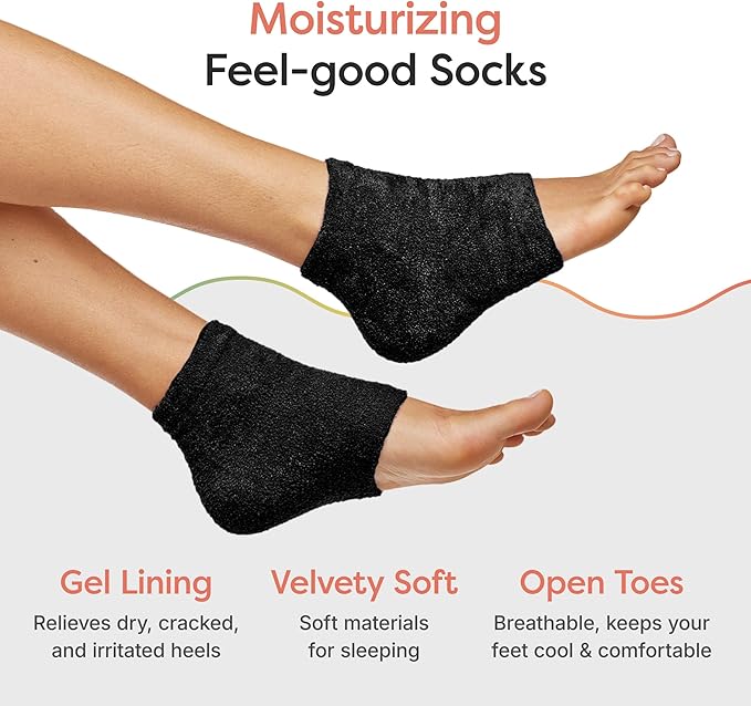 ZenToes Moisturizing Socks for Cracked Heel Treatment, Vitamin E, Olive Oil and Jojoba Oil Infused Heel Socks, Galentines Day Gifts, Self Care Gifts for Women (Fuzzy Black, Wide Width)