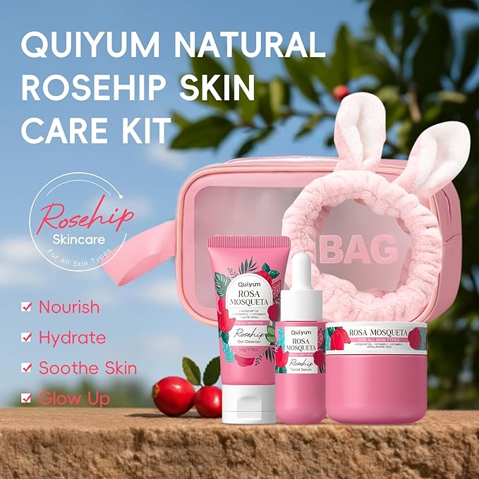 Rosehip Skin Care Set, Beauty Skincare Sets, Natural Facial Skin Care Products, Mother's Day Birthday Christmas Gifts Sets for Women, Nourishing, Hydration, Glow Up, 3PCS, Stocking Stuffers