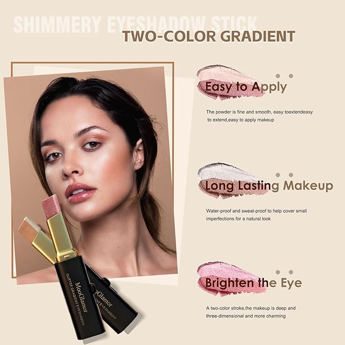 6 Pcs Glitter Eye Shadow Stick Shimmer Eye Shadow Set with Two-Color Gradient and Waterproof Eyeshadow Pen for Long Lasting Eye Makeup Gift