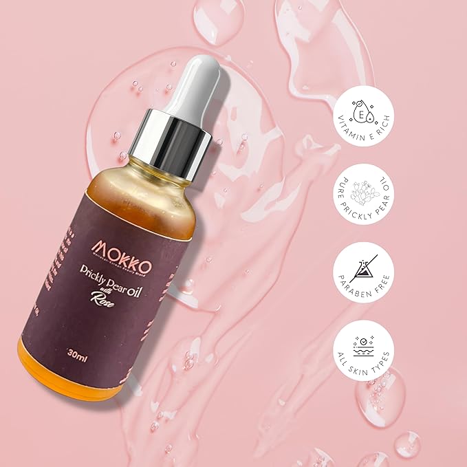Mokko Prickly Pear Oil with Rose – Hydrating & Brightening Facial Oil with Moroccan Prickly Pear & Rose Extract – Anti-Aging, Evens Tone, 30ml