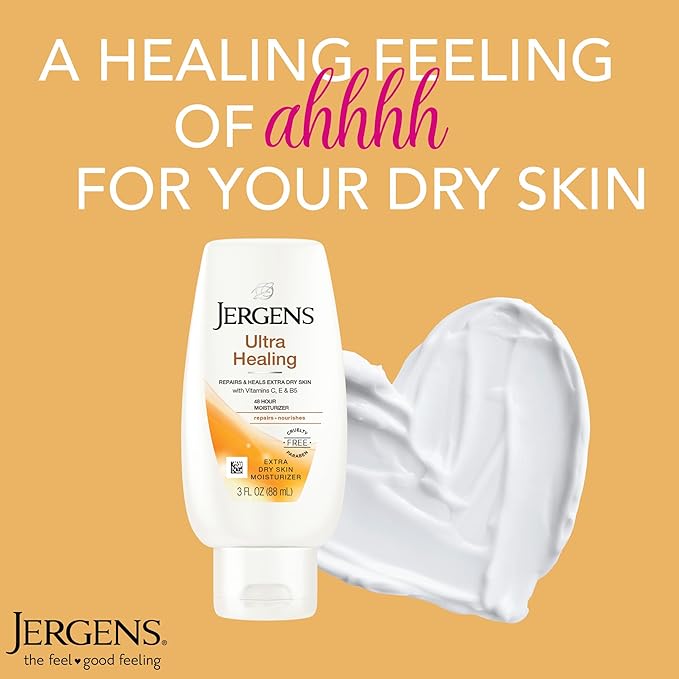 Jergens Ultra Healing Lotion for Extremely Dry Skin, Moisturizer to Relieve and Repair Rough Spots, Improves Skin Texture, Hand and Body Lotion with Vitamins E, C, & B5, 3 Oz (Pack of 3)