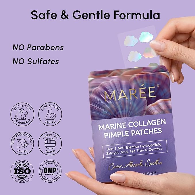 MAREE Star Pimple Patches for Face - Hydrocolloid Acne Patches w/Salicylic Acid, Tea Tree Oil & Centella - Cute Pimple Patches Stars - Teens Zit Patches Stickers - Parches Para Acne - 72 Blemish Dots