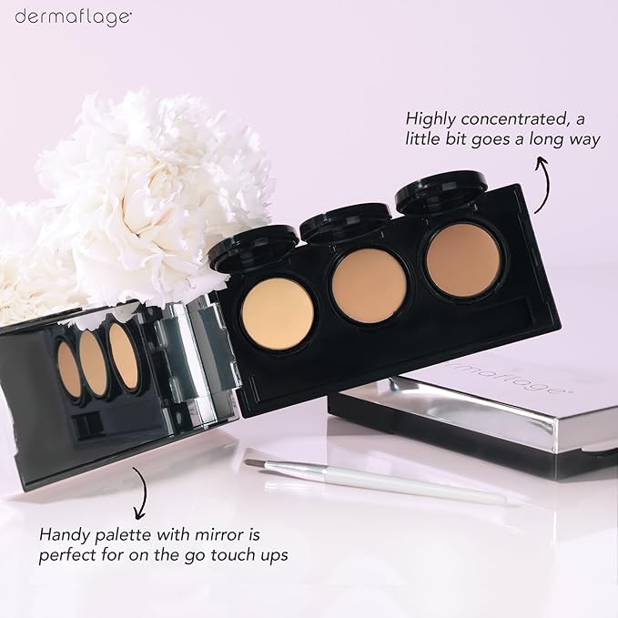 Dermaflage Waterproof Concealer Palette (Tan) - Concealer Full Coverage, Matte Finish for Face & Body - Hides Dark Circles & Acne - Smudge Proof Body Makeup Palette with 3 Pro SFX Shades + Brush