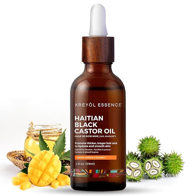 Kreyol Essence - Haitian Black Castor Oil for Skin and Hair, Glass Bottle - Fuller-Looking Hair, Hexane Free, Natural Humectant