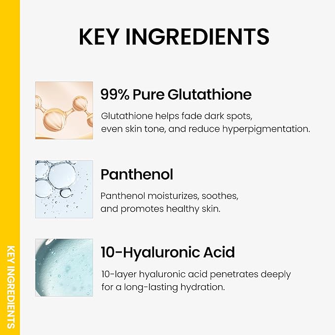 ONGREDIENTS Skin Barrier Glow Serum, 99% Pure Glutathione, Panthenol, Hyaluronic Acid, Glass Skin, Dark Spot, Uneven Skin Tone, Soothing, Dry and Sensitive Skin, Korean Skin Care, 1.69 fl. oz. / 50ml