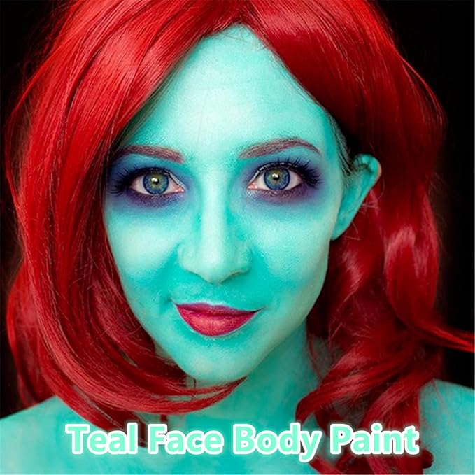 Go Ho Cream-Blendable Teal Face Paint Stick,Full-coverage Teal Body Paint Stick for Halloween Cosplay SFX Makeup,Waterproof Teal Body Paint Stick