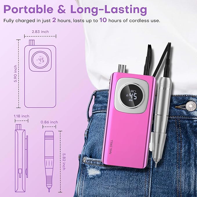 Electric Nail Drill Professional: Rechargeable Nail File with Bits for Acrylic Gel Nails, Professional Nail Drill Manicure Pedicure Polishing Shape Tools for Home Salon