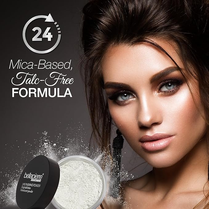 Bellapierre HD Finishing Powder Translucent – Mica-Based Mattifying Setting Powder, Silky Shine-Free Finish, Lightweight Baking Powder, Non-Toxic & Paraben-Free – 0.23 oz