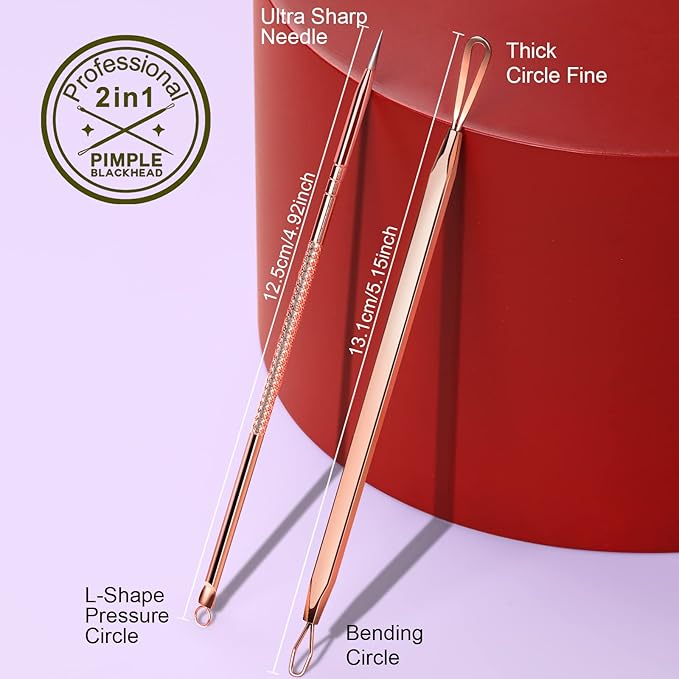 Teenitor Pimple Popper Tool, Blackhead Remover Tools, Comedone Extractor Tool Acne Tools, Pimple Extractor Tool, Blackhead Extractor Tool, Black Head Remover for Face Tool Rose Gold