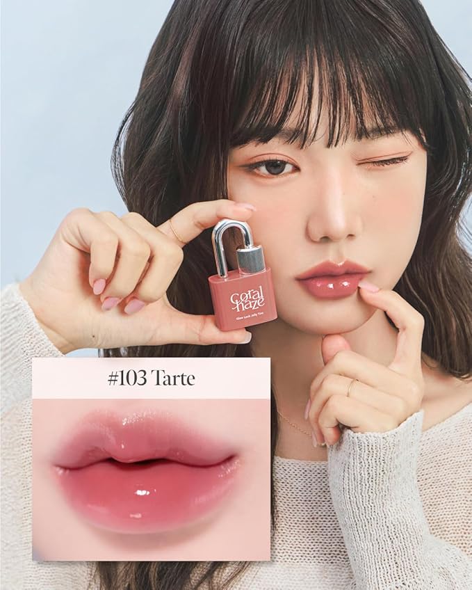Glow Lock Jelly Tint #103 4g, Hydrating Jelly Glow Lip Stain, Glass-Like Shine Lip Gloss, Long-Lasting Color, Moisturizing Lip Enhancer, Collectible Lock-Shaped Design, Korean Makeup