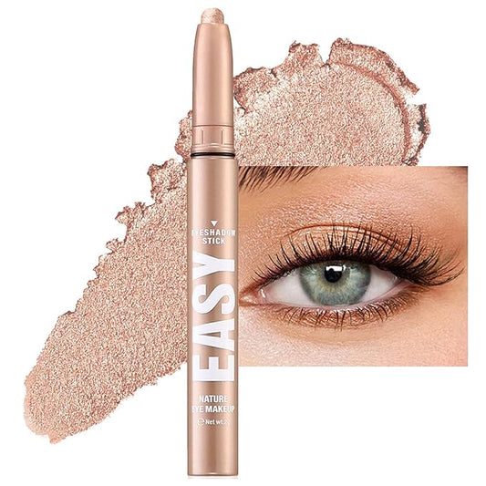 Champagne Eyeshadow Stick Makeup,Cream Eye Shadow Pencil,High Pigmented Crease proof Glitter Eye Shadow Brightener Stick,Waterproof Long Lasting Eye Highlighter Crayon Eyeliner