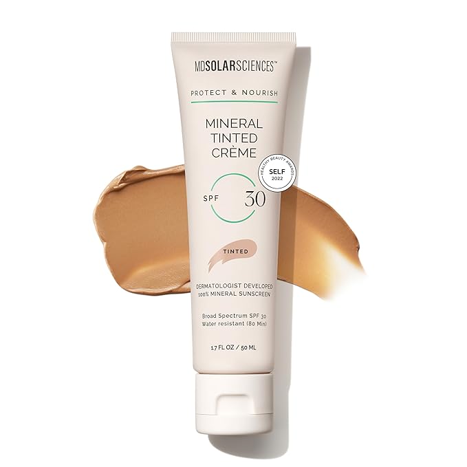 MDSolarSciences Mineral Tinted Crème Sunscreen SPF 30 | Water-Resistant, Broad Spectrum UV Protection | Blendable Micronized Zinc Oxide Cream | Natural Matte Finish for All Skin Types (1.7 Fl Oz)
