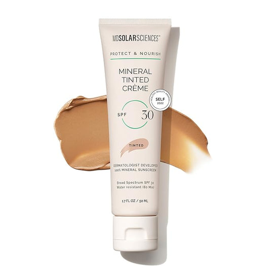 MDSolarSciences Mineral Tinted Crème Sunscreen SPF 30 | Water-Resistant, Broad Spectrum UV Protection | Blendable Micronized Zinc Oxide Cream | Natural Matte Finish for All Skin Types (1.7 Fl Oz)