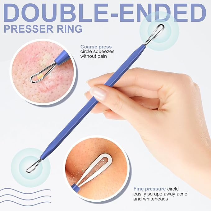 Teenitor Pimple Extractor Acne Treatment Surgical Grade Blackhead Comedone Removal 2-in-1 Popper Tool for Face Nose (Blue)