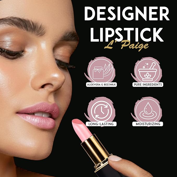 L'Paige Designer Lipstick – Cool-Toned Pink with Iridescent Shimmer – Aloe Vera-Based, Long-Lasting & Moisturizing Formula for a Smooth, Luxurious Feel – Shade L44 Shimmery Ice Lipstick