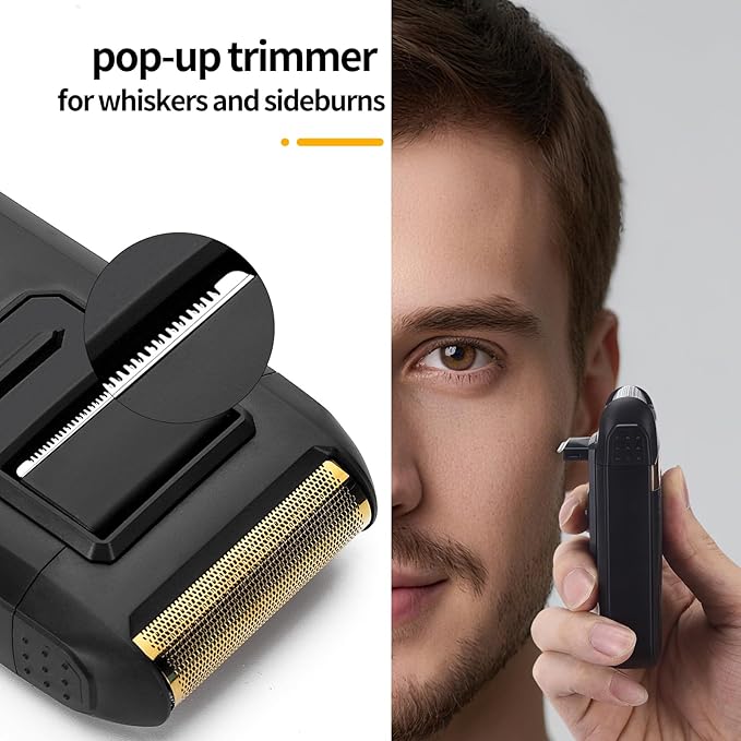 LQTⓇ Mini Foil Shaver, Portable Cordless Electric Shaver for Men, Equipped with a Set of Replacement Heads, USB-C Charging Cable, and Cleaning Brush, Suitable for Travel and Home use. (Golden)