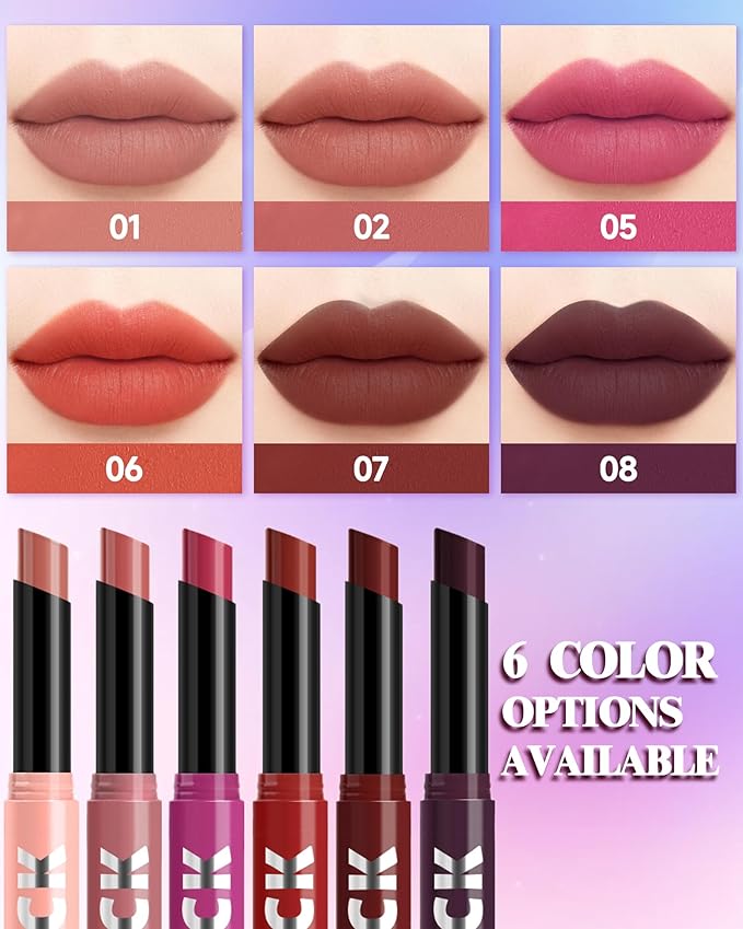 Matte Lipstick, Velvet Peach Nude Lip Stick Crayon Pencil, Waterproof Long Wear Lipstick 24 Hour High Pigmented, Smudge-proof Non-stick Hydrating Natural Lipgloss Christmas Makeup gift for Women-01