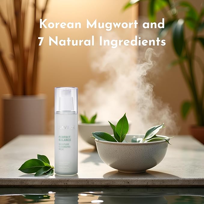 LAVIEN Perfect Balance Moisture Cleansing Milk - Milk-Type, Mugwort Facial Cleanser, Makeup Remover - Non Irritating, Suiteable for All Skin Types, Men and Women - 5.97 Fl Oz (150ml) Bottle