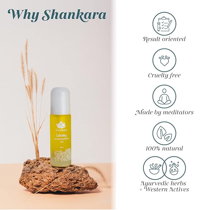 Shankara Calming Body Oil for Women and Men with Avocado, Sesame, Almond, Jasmine, Vetiver, and Borage – Perfect Moisturizing Body Oil for Relaxing Mind and Body. (30ml/1 bottle)
