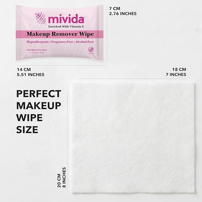 mivida 40 Count Hypoallergenic Makeup Remover Wipes Individually Wrapped With Vitamin E, Alcohol Free, Fragrance Free Make up Remover Wipes For Face, Gentle for Sensitive Skin, Plant-Based