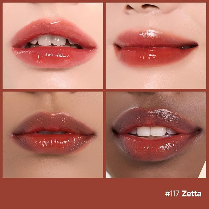 Laka Fruity Glam Tint, 4.5g/0.15oz, Glowing Lip Stain with Wide Color Spectrum, Hydrating & Lightweight Texture, Long-Lasting Bold Stain, Non-Sticky, Vegan, K-Beauty (#117 Zetta)