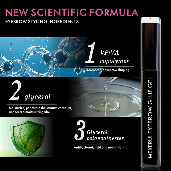 Eyebrows Glue Gel, Clear Brow Lamination Gel with 24H Strong Hold, 3-Min Fast-Drying Transparent Brow Styling, Waterproof, Non-Flaking, Natural Finish & Easy to Use