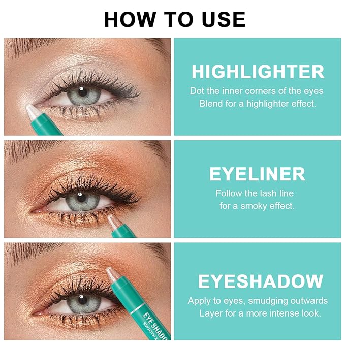 4Pcs Eyeshadow Stick, Eye Brightener Stick, Shimmer Creamy Eye Shadow Makeup, Waterproof Long Lasting Glitter Highlighter Eye Liner Pencil (4PCS B)