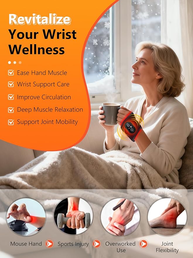 Red Light Therapy for Hand Wrist with Heat & Massage, 3000mAh Controller Infrared Light with 108 Beads Wrist Brace & Hands Wrap Pad for Knee Ankle Foot Joint