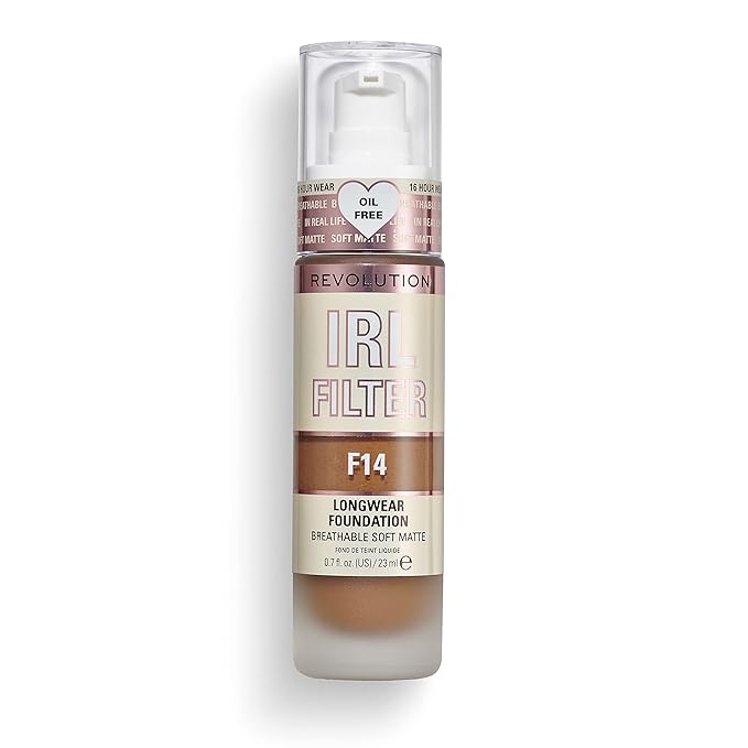 Revolution, IRL Filter Longwear Foundation, Soft & Breathable Formula, Medium to Full Coverage, Matte Finish, F14, 0.7 fl oz