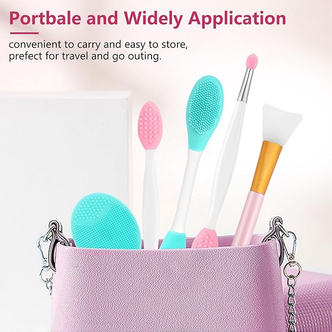 Silicone Face Scrubber, 2pcs Exfoliating Lip Brush, 1pcs Cleansing Brush,2pcs Face Mask Exfoliator Blackhead Skin Care Tool