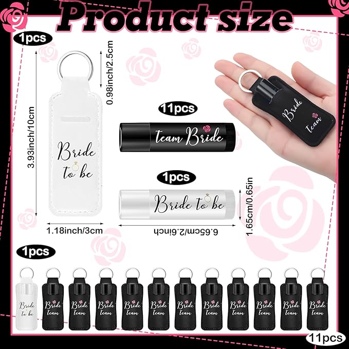 24 Pcs/12 Set Bride and Bridesmaid Lip Balm Gifts Bulk 11 Pack Black Bridesmaid Themed 1 Pcs White Bride Themed Each One Has 1 Pouch Bachelorette Party Supplies Wedding Gifts