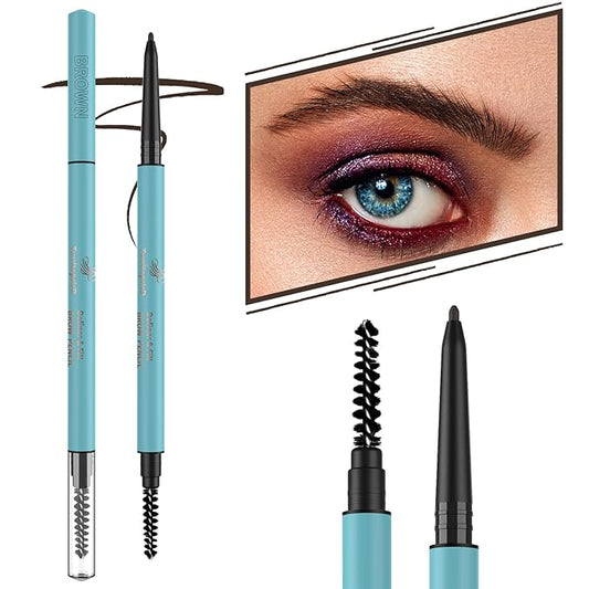 TurritopsisD Eyebrow Pencil Liner 【2-Pack Dark Brown】 Waterproof Long-Lasting Retractable Extra-thin Pen Built-in Brush Create Eye Brow Natural Makeup