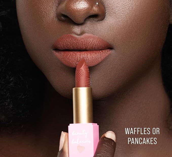 Beauty Bakerie Makeup Matte Lipstick, Long Lasting 24hr Wear Lip Stick for Women, Smooth Matte Finish, Highly Pigmented, Moisturizing, Smudge-Proof Matt Lipsticks, 3.5g, Waffles or Pancakes
