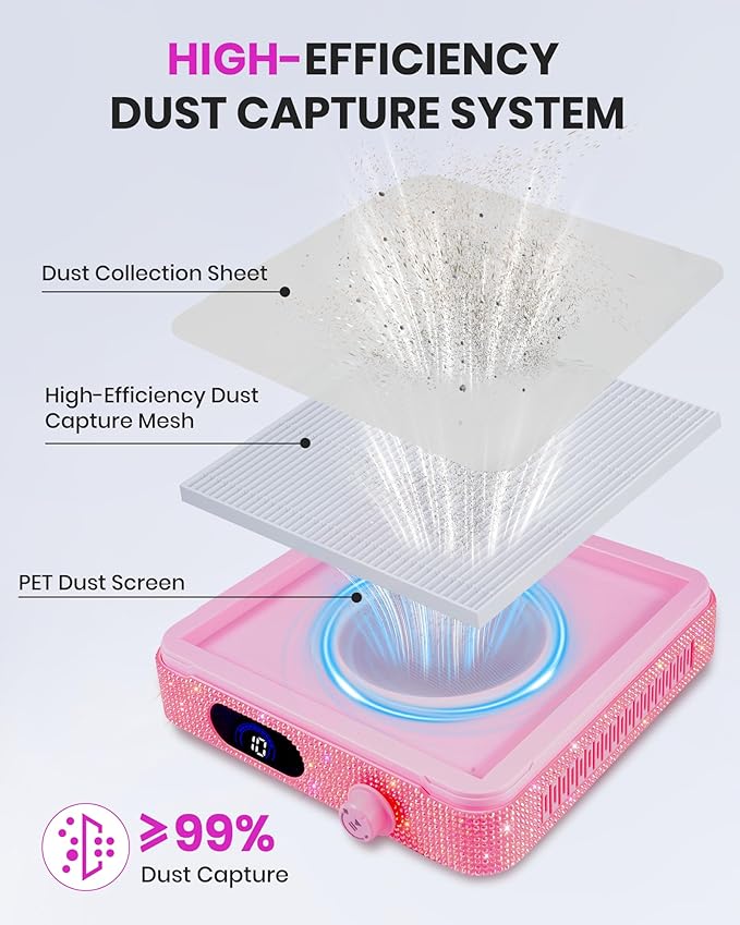 Nail Dust Collector, Corded Powerful Suction Dust Collector for Nail Tech with 10 Speed Levels, Low Noise Nail Fan Dust Collector for Professional Salon & Home, Detachable & Easy to Clean