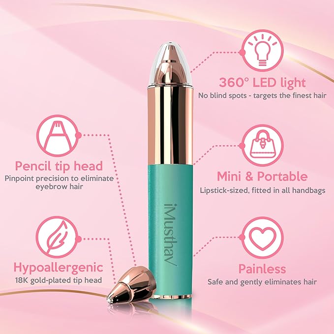 iMusthav Eyebrow Hair Remover for Women | 18K Gold-Plated Head | 360° LED Light Portable Painless Epilator