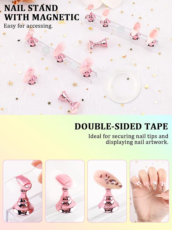YOOVR Nail Art Tools Set, Nail Stand for Press on Holder for Painting Nails, Nail Art Brushes, Liner Brushes, Nail Dotting Tool, Must Haves Design Tools Supplies Kit for Nail Tech & Beginners (Pink)