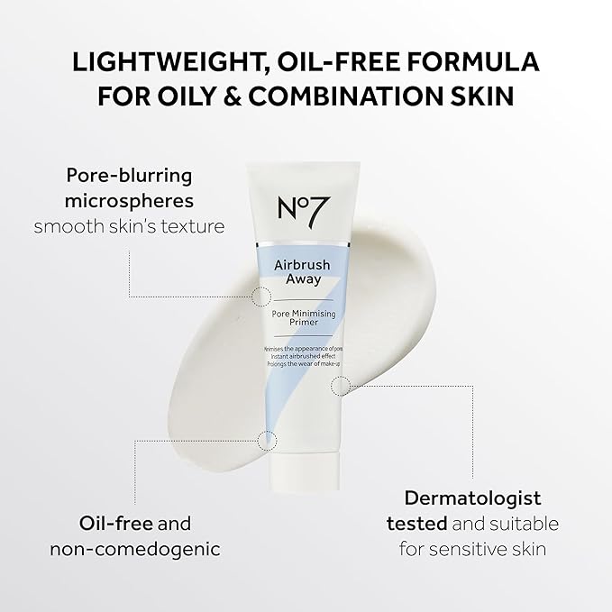 No7 Airbrush Away Pore Minimizing Facial Primer - Lightweight, Matte Primer & Pore Minimizer for Face - Makeup for Oily Skin (30ml)