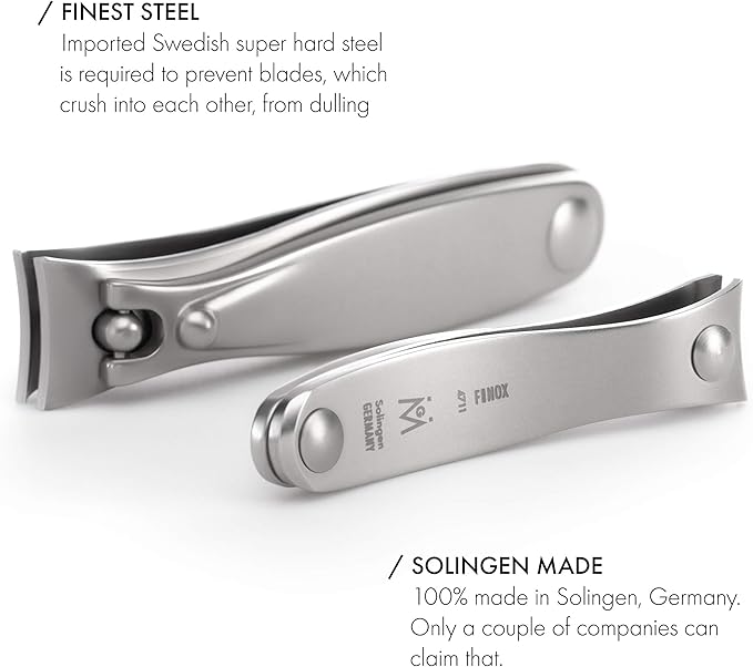 GERMANIKURE Nail Clippers Set in Green Leather Case – Ethically Made in Solingen Germany, FINOX Stainless Steel Tools – Professional Quality Manicure & Pedicure Kit