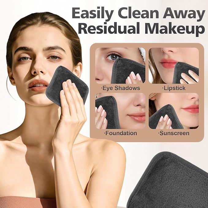 INFICRIME Makeup Remover Cloth, 6 x 6 Inch Ultra Soft and Reusable Microfiber Makeup Remover Towels for All Skin Types, Remove Instantly Dirt with Just Water, 12 Pack, Grey