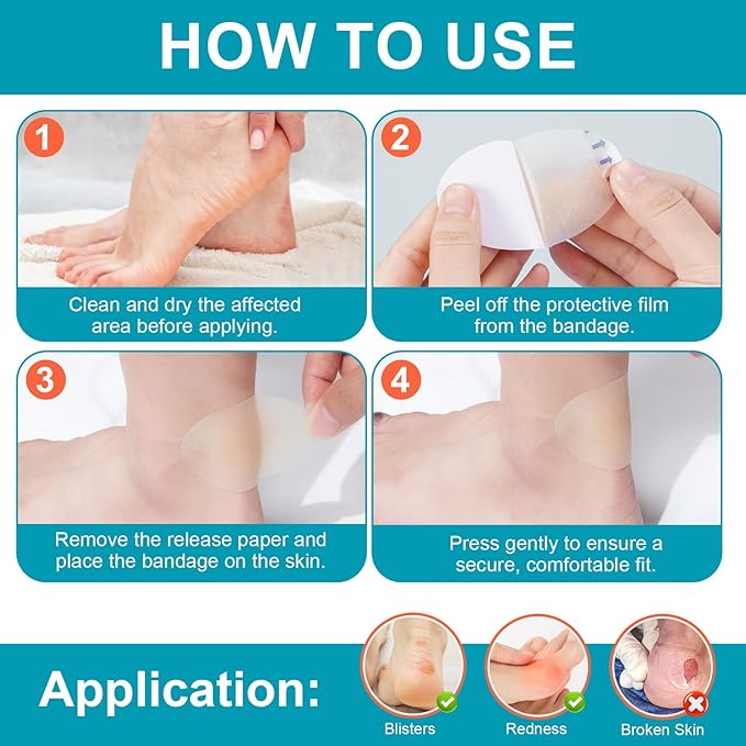 30PCS Hydrocolloid Gel Blister Bandages Pads, Multi-Size Waterproof Adhesive Blister Bandages, Waterproof Blisters Pads & Blisters Cushions for Heel, Toe & Foot, 2Pack