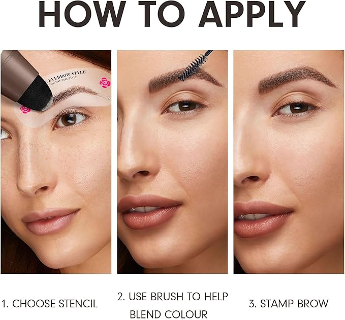 Eyebrow Stamp Stencil Kit - One-Step Eye Brow Stencil Kit with 24 Reusable Thin & Thick Eyebrow Stencils, Long-Lasting Waterproof & Smudge-Proof Brow Stamp Kit for Perfect Eye Makeup (Black Brown)