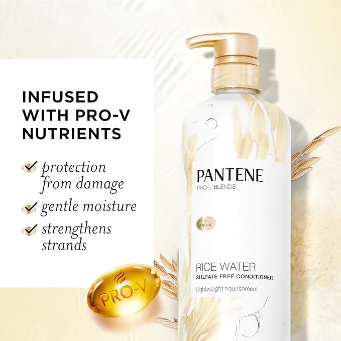 Pantene Conditioner, with Rice Water, Protects Natural Hair Growth, Volumizing, for Women, Nutrient Infused with Vitamin B5, Pro-V Blends, 30.0 oz